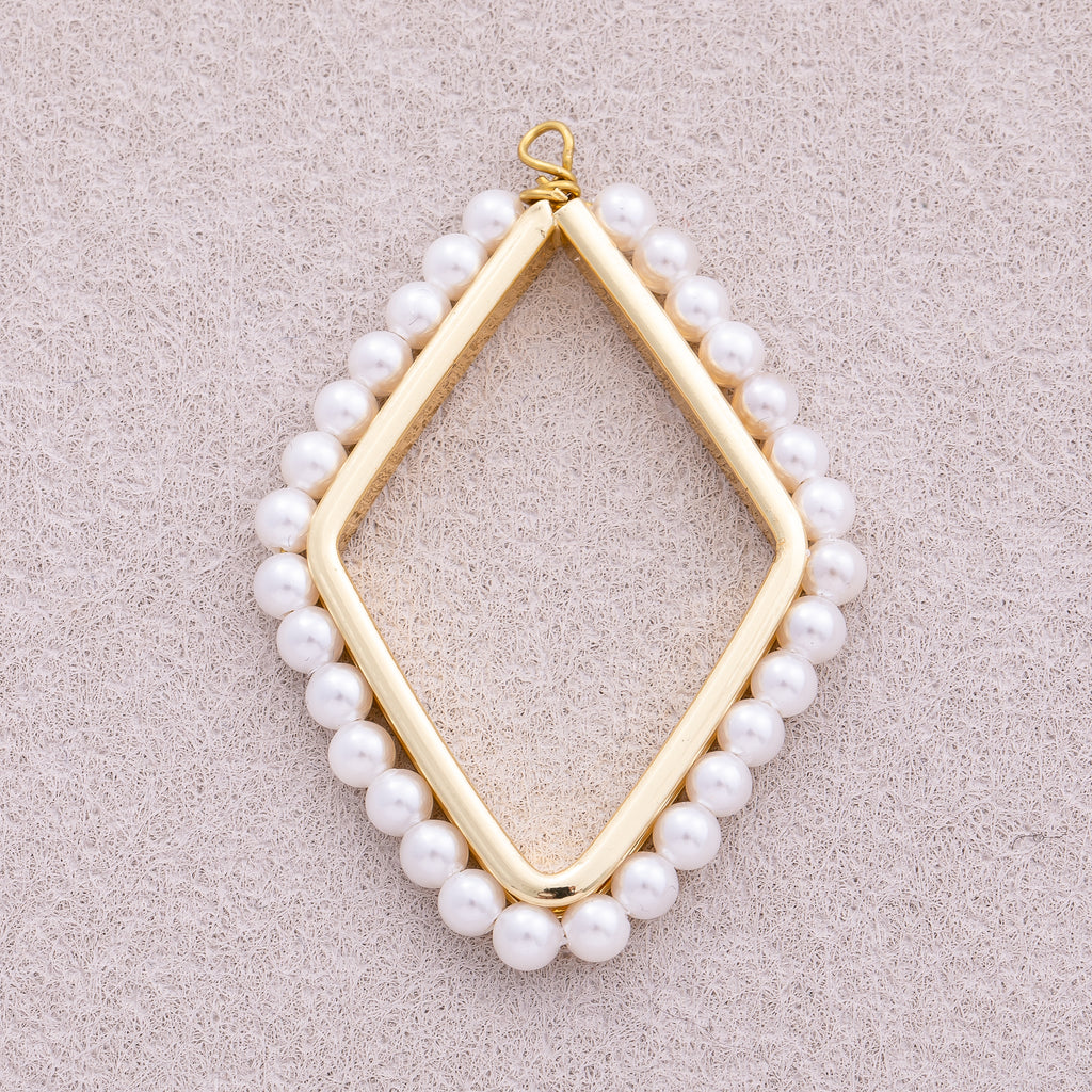 16K Gold Plated Shell Pearl Open Rhombus Geometric Charm - Sold Each