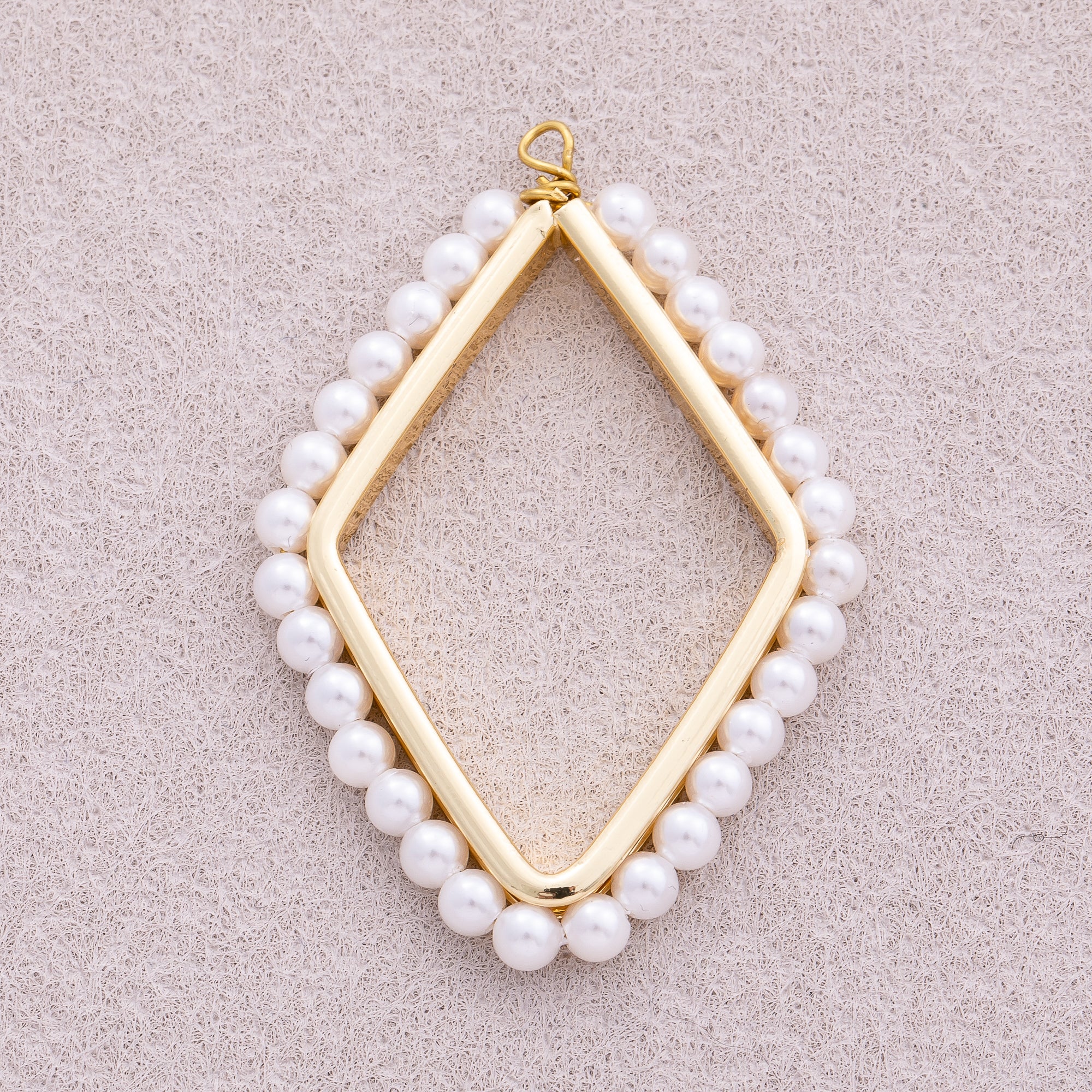 16K Gold Plated Shell Pearl Open Rhombus Geometric Charm - Sold Each