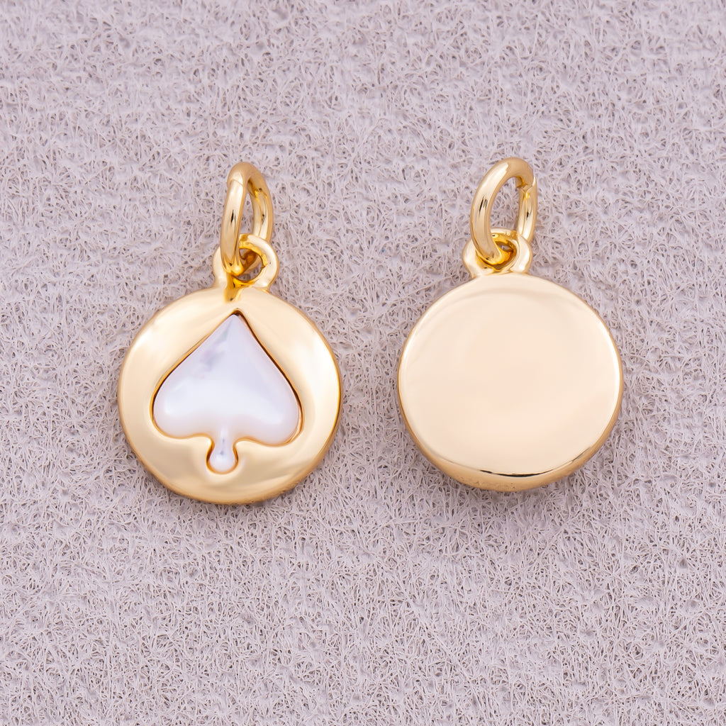 16K Gold Plated Mother Of Pearl Spades Medallion Charm - Sold Each