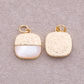 16K Gold Plated Mother Of Pearl Half Square Textured Medallion Charm - Sold Each