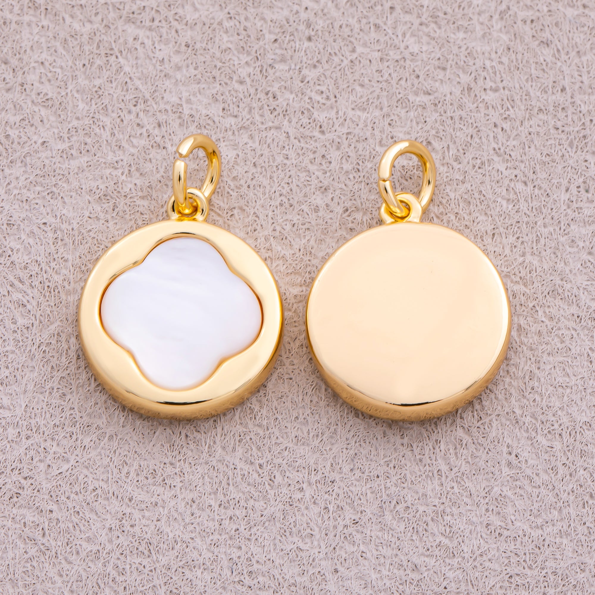16K Gold Plated Mother Of Pearl Lucky Clover Medallion Charm - Sold Each