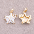 16K Gold Plated Clear CZ White Enamel Celestial Star Charm - Sold Each