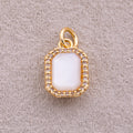 18K Gold Plated Micro Paved CZ White Quartz Natural Gemstone Rectangular Charm - Sold Each
