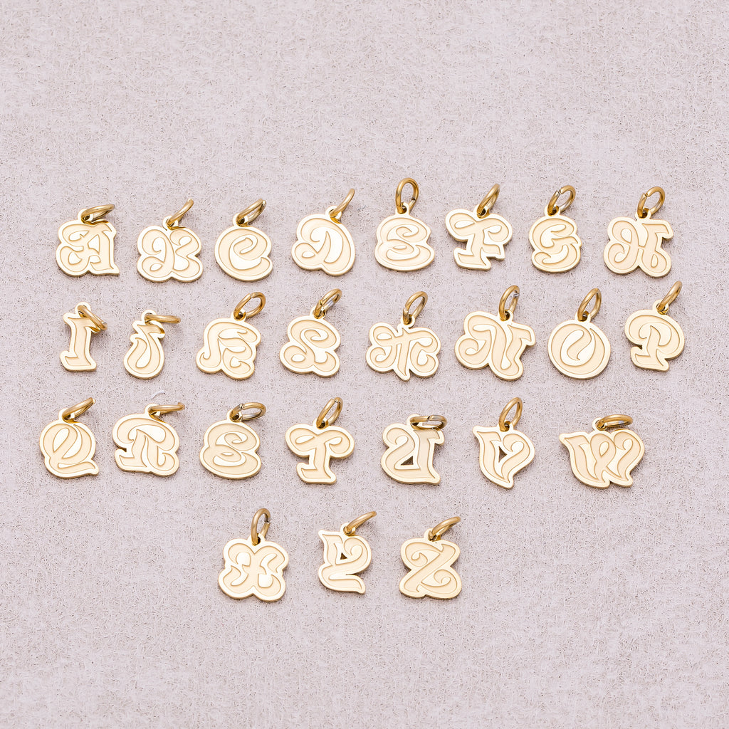 Gold PVD Stainless Steel Old English Alphabet Letter Mini Charm A-Z