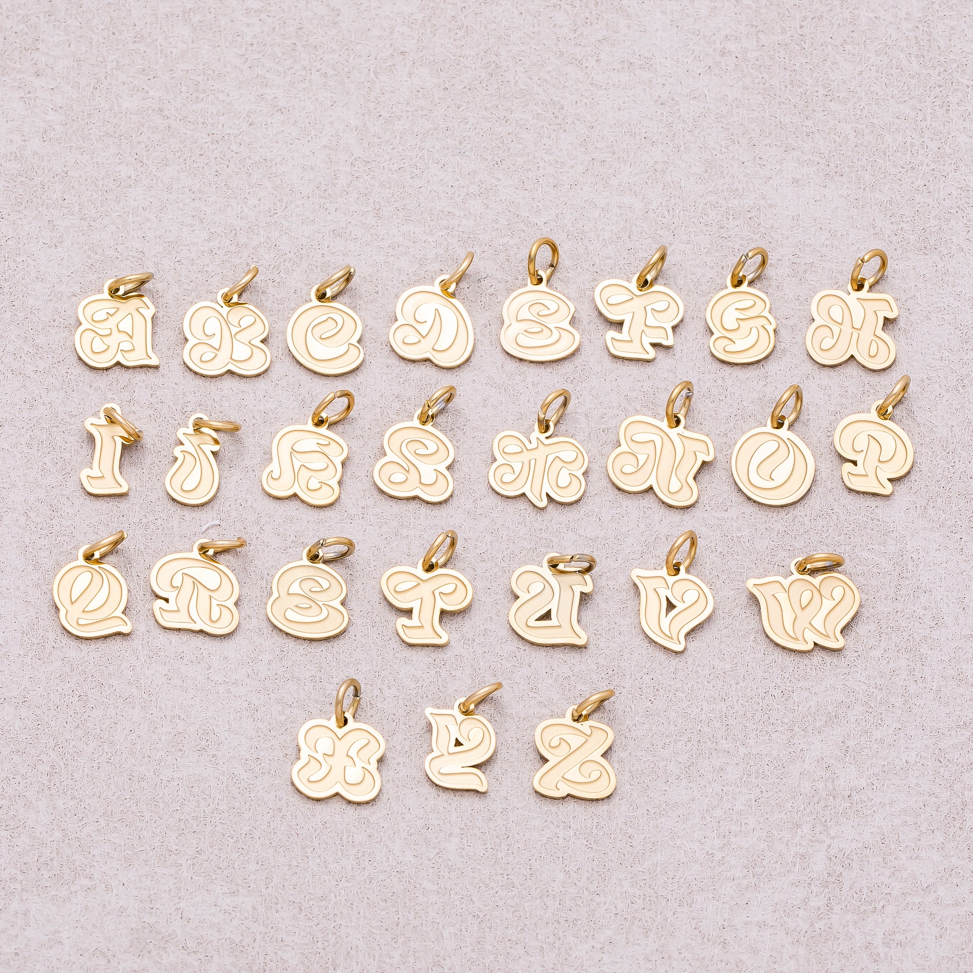Gold PVD Stainless Steel Old English Alphabet Letter Mini Charm A-Z