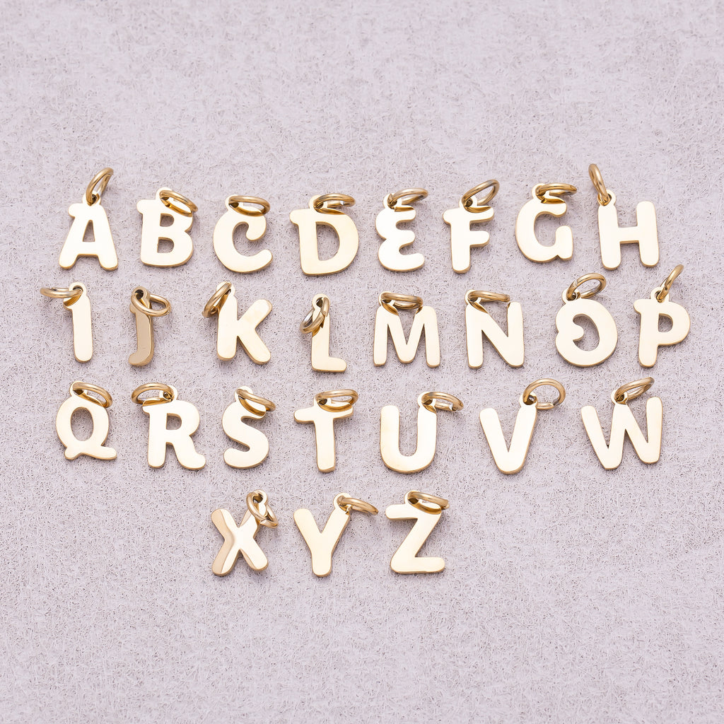 Gold PVD Stainless Steel Plain Alphabet Letter Mini Charm A-Z