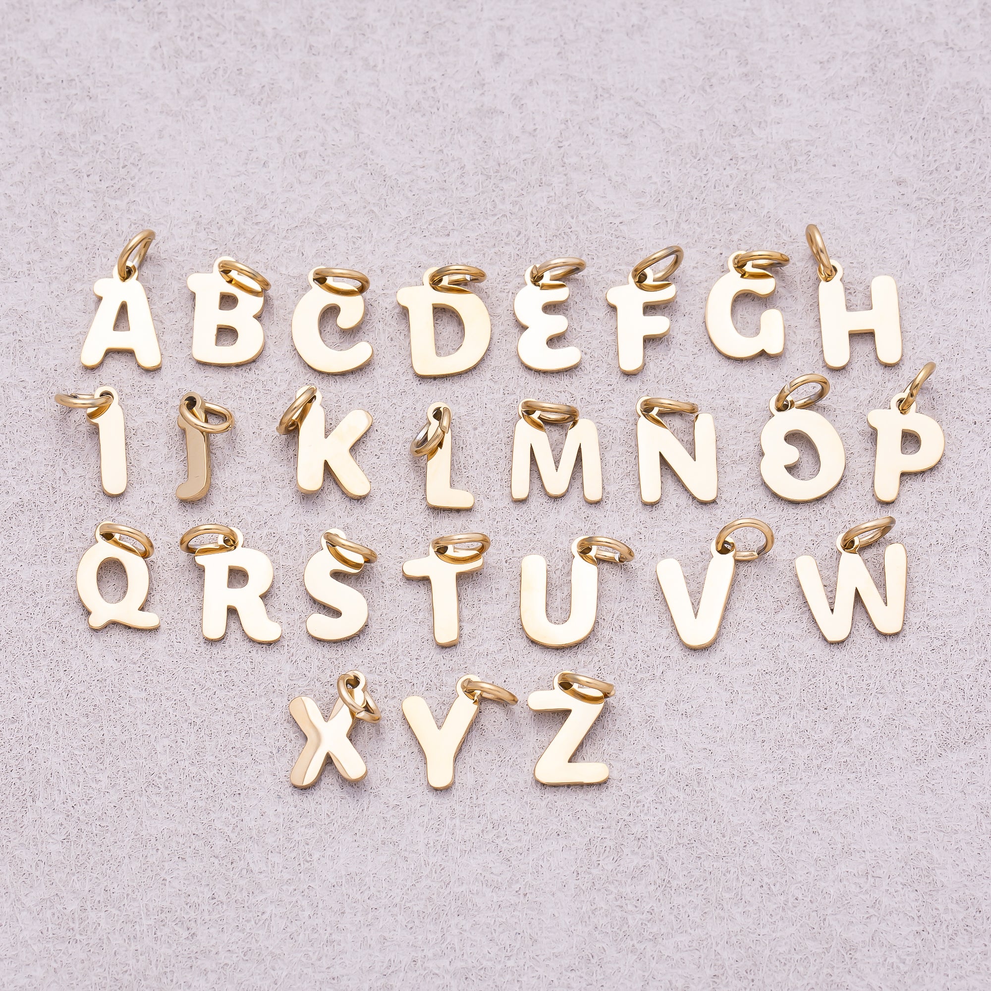 Gold PVD Stainless Steel Plain Alphabet Letter Mini Charm A-Z