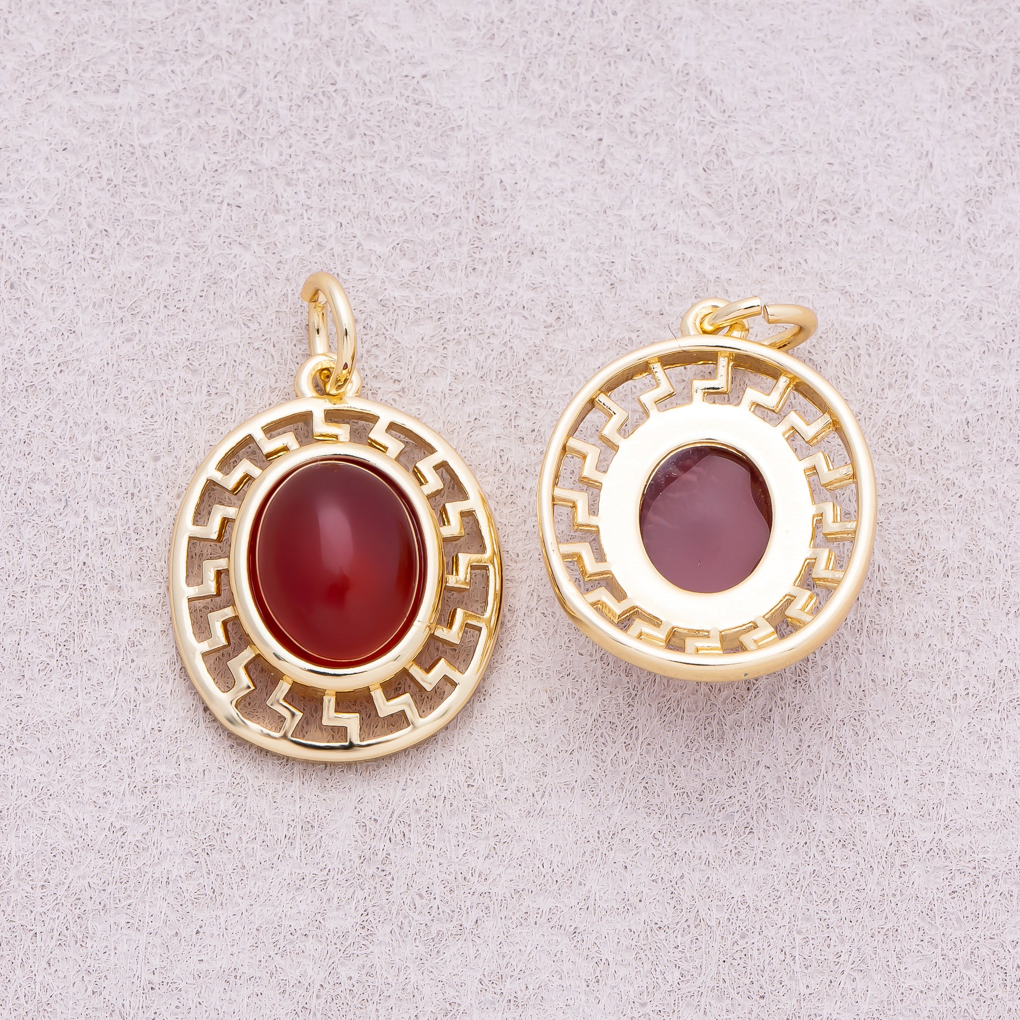 16K Gold Plated Colorful Natural Gemstone Filigree Oval Charm - Sold Each