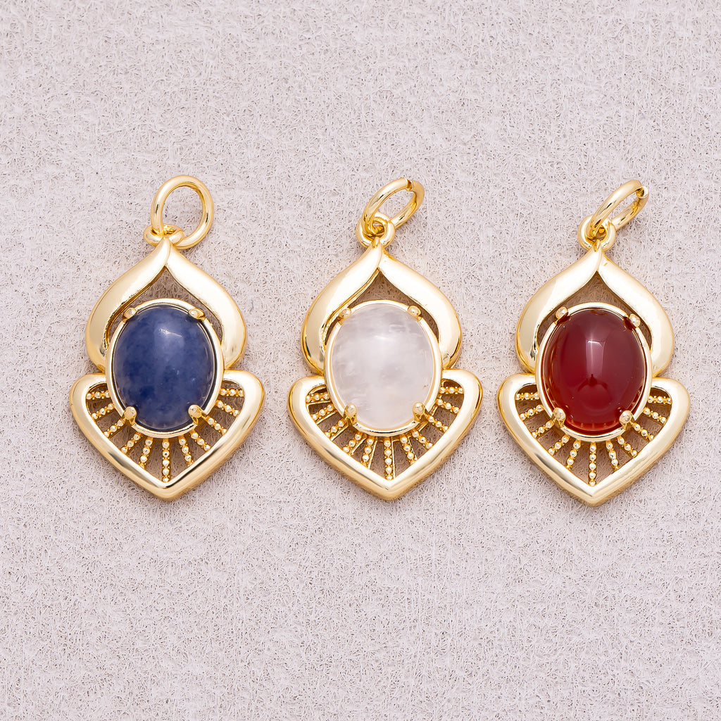 16K Gold Plated Colorful Natural Gemstone Lotus-Inspired Medallion - Sold Each