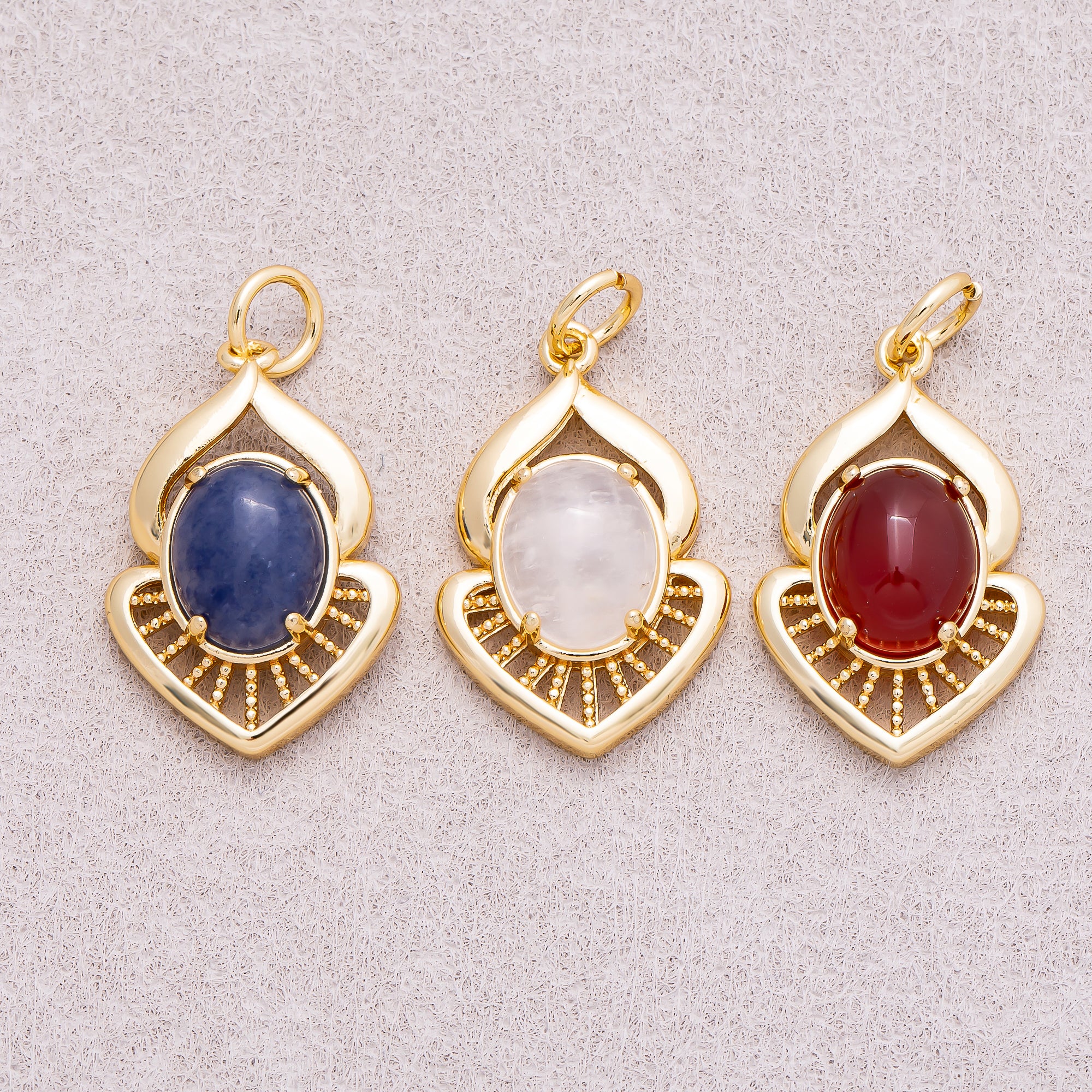 16K Gold Plated Colorful Natural Gemstone Lotus-Inspired Medallion - Sold Each