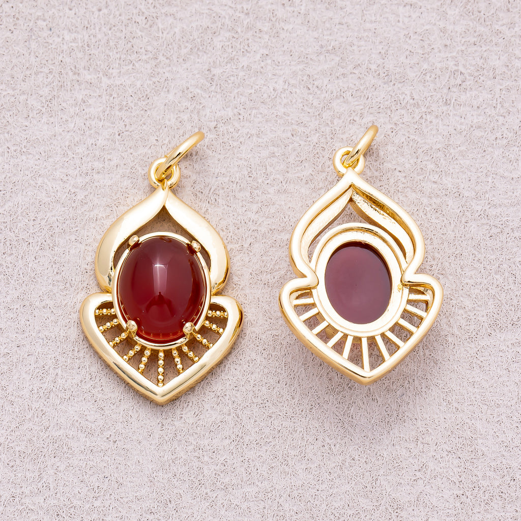 16K Gold Plated Colorful Natural Gemstone Lotus-Inspired Medallion - Sold Each