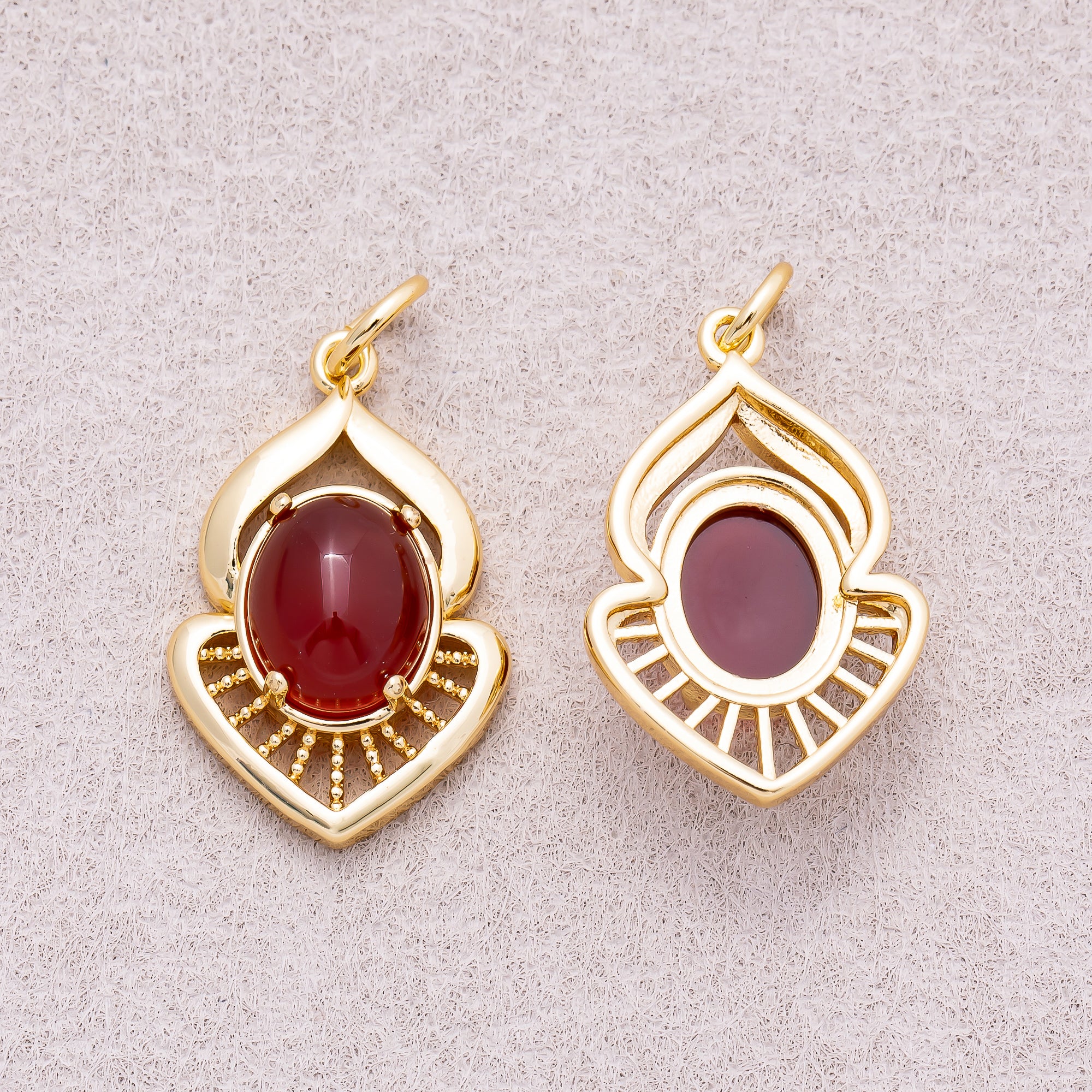 16K Gold Plated Colorful Natural Gemstone Lotus-Inspired Medallion - Sold Each