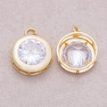 16K Gold Plated Clear CZ Solitaire Round Charm  - Sold Each