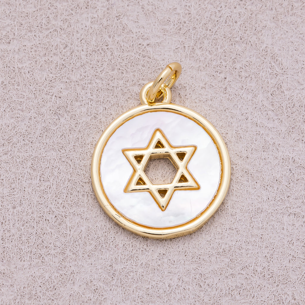16K Gold Plated Mother Of Pearl David Medallion Pendant - Sold Each