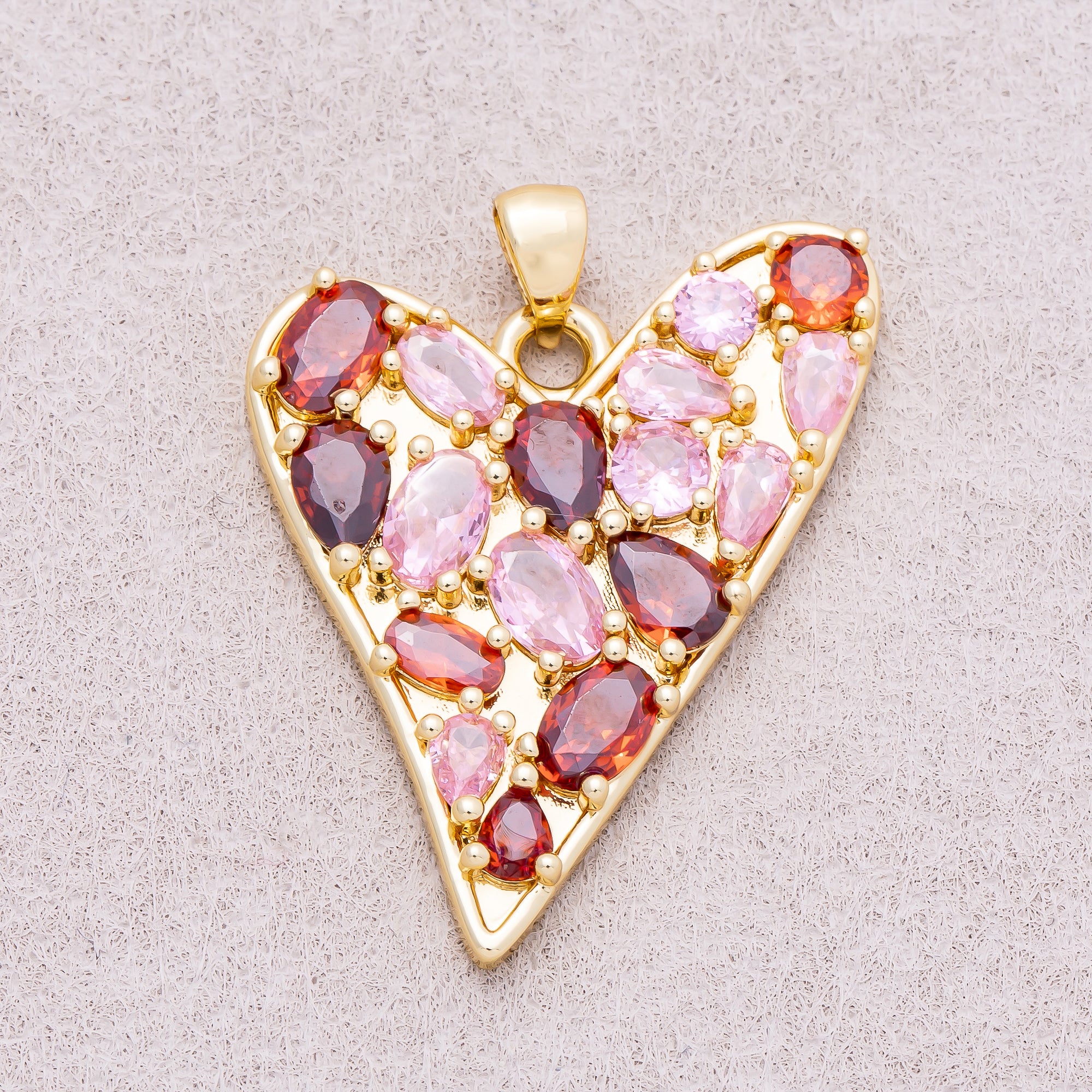 16K Gold Plated Colorful Multi Cut CZ Asymmetric Heart Pendant - Sold Each