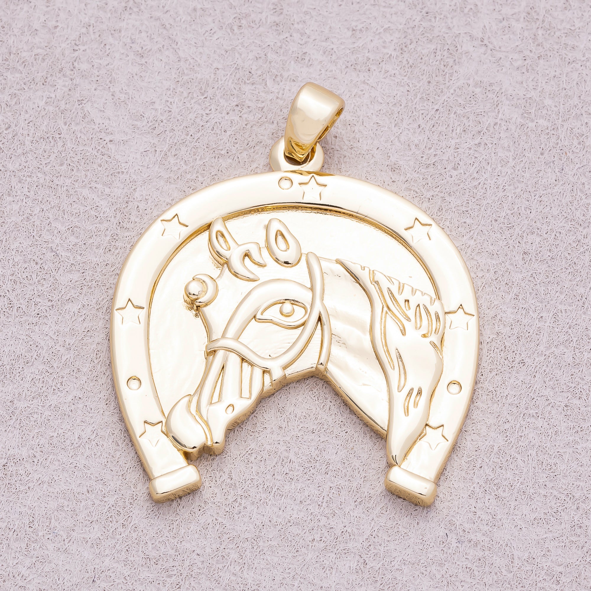 16K Gold Plated Lucky Horseshoe Medallion Horse Pendant - Sold Each