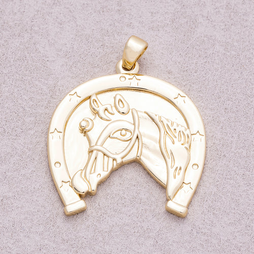 16K Gold Plated Lucky Horseshoe Medallion Horse Pendant - Sold Each