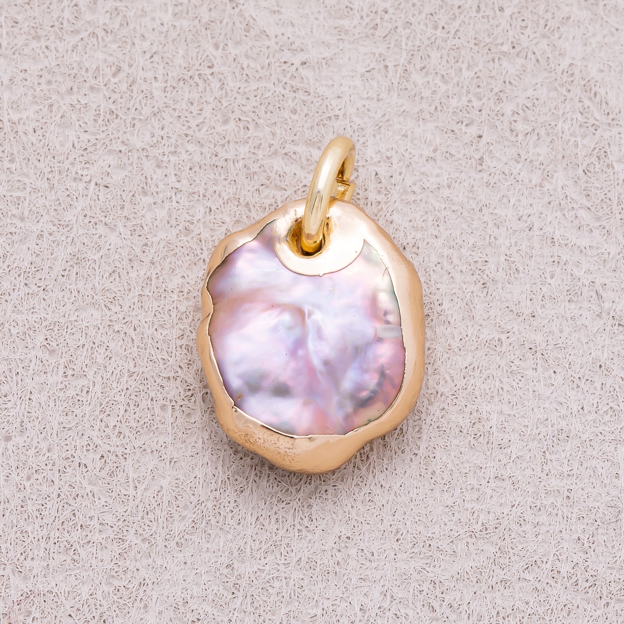 18K Gold Plated Baroque Freshwater Pearl Hammered Asymmetric Round Charm - Sold Each