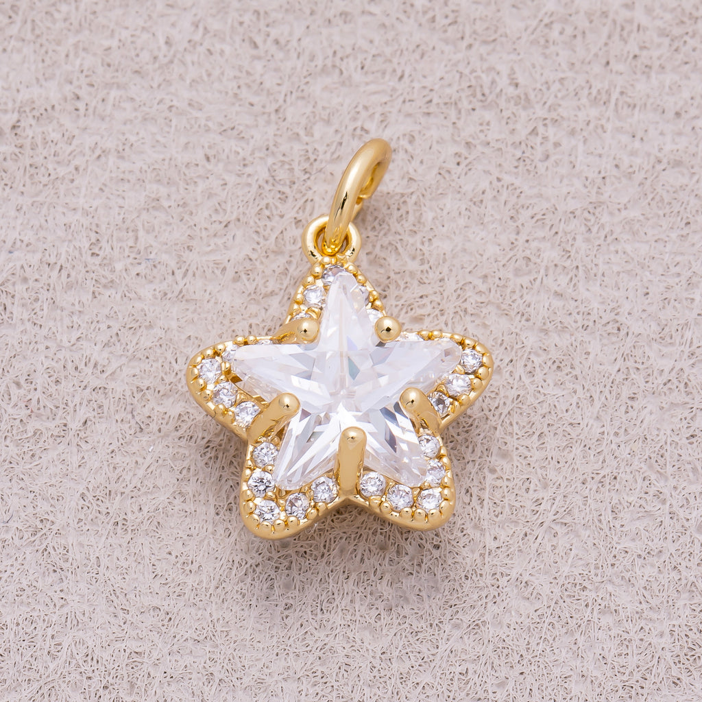 16K Gold Plated Micro Paved CZ Celestial Star Mini Charm - Sold Each