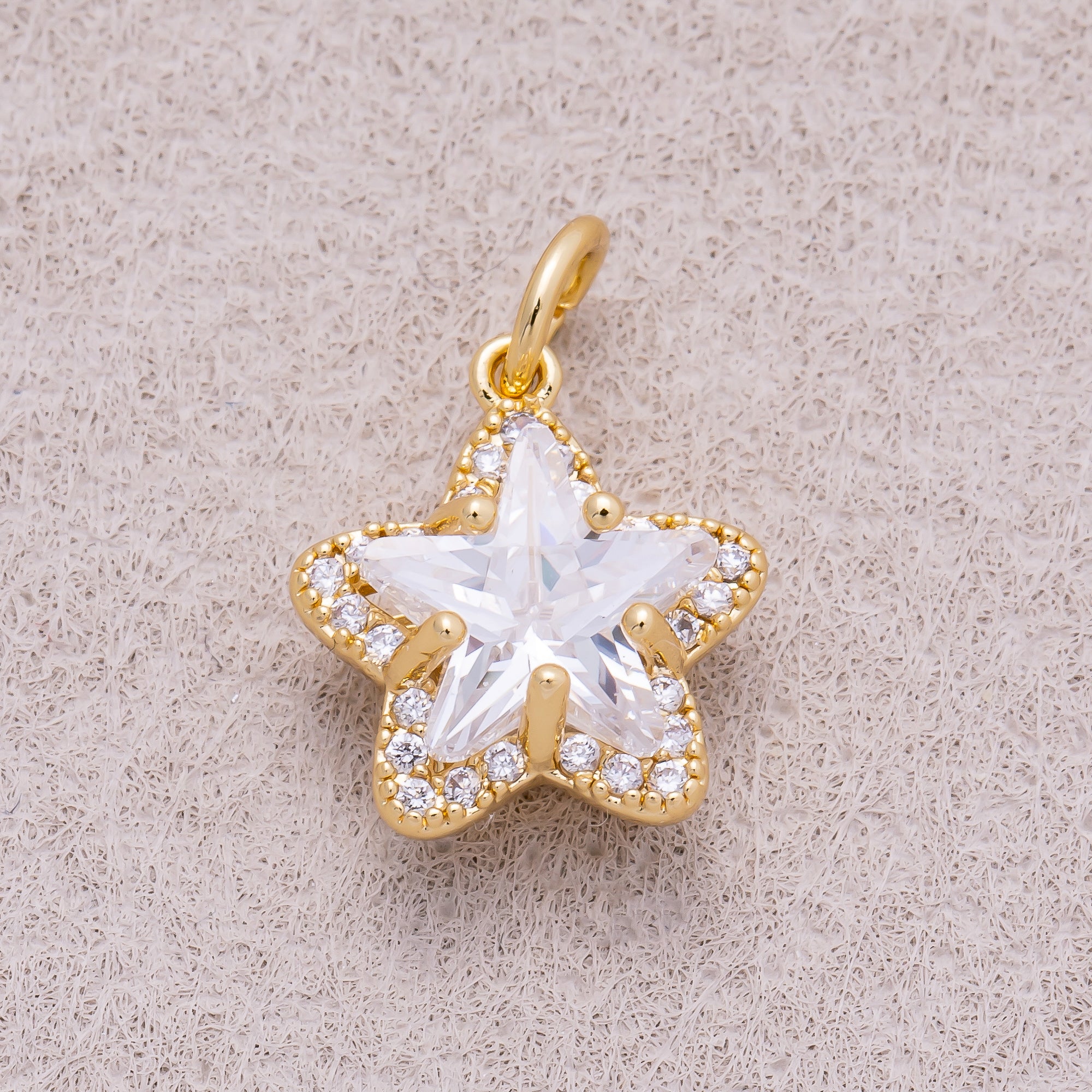 16K Gold Plated Micro Paved CZ Celestial Star Mini Charm - Sold Each