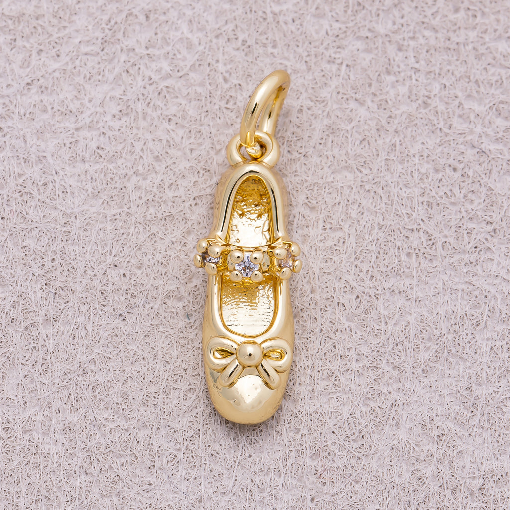 16K Gold Plated Micro Paved CZ Ballet Shoes Charm - Sold Each