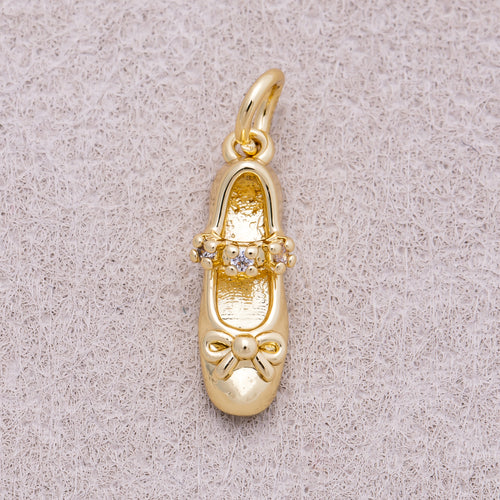 16K Gold Plated Micro Paved CZ Ballet Shoes Charm - Sold Each