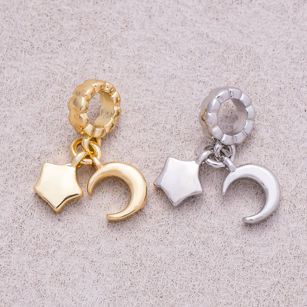 16K Gold Plated Mini Celestial Moon & Star Pendant - Sold Each
