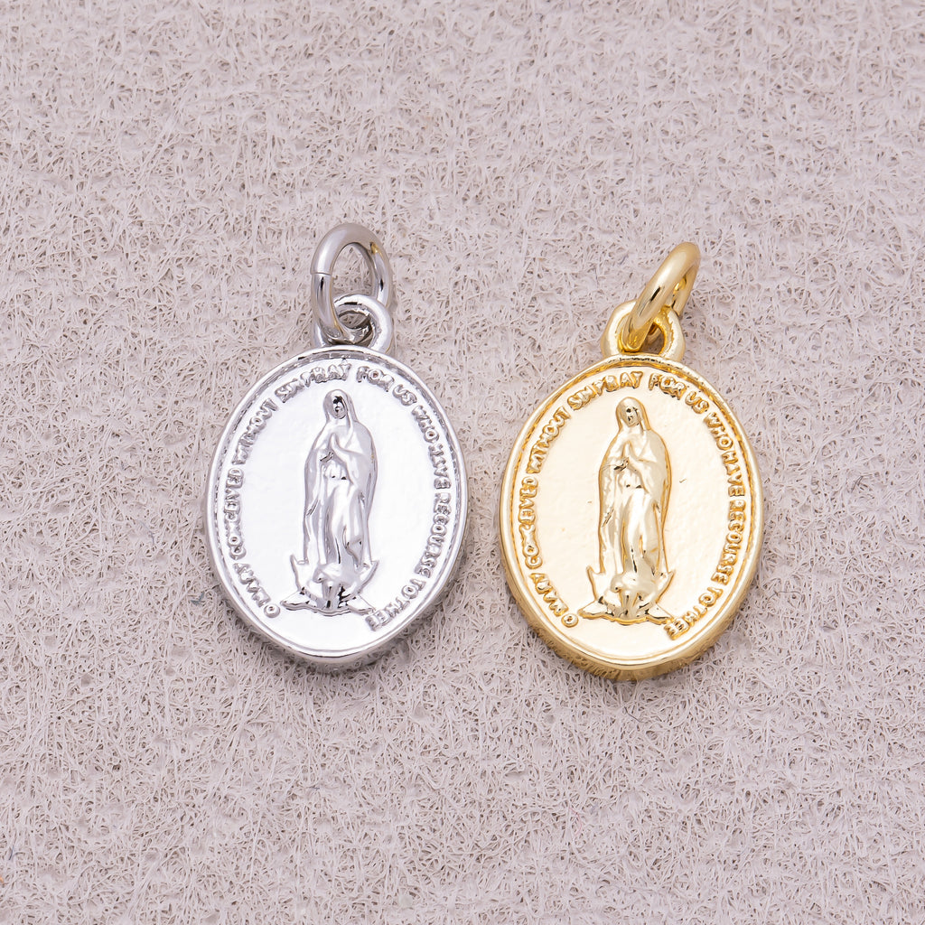 16K Gold Plated Oval Virgin Mary Religious Medallion Pendant - Sold Each