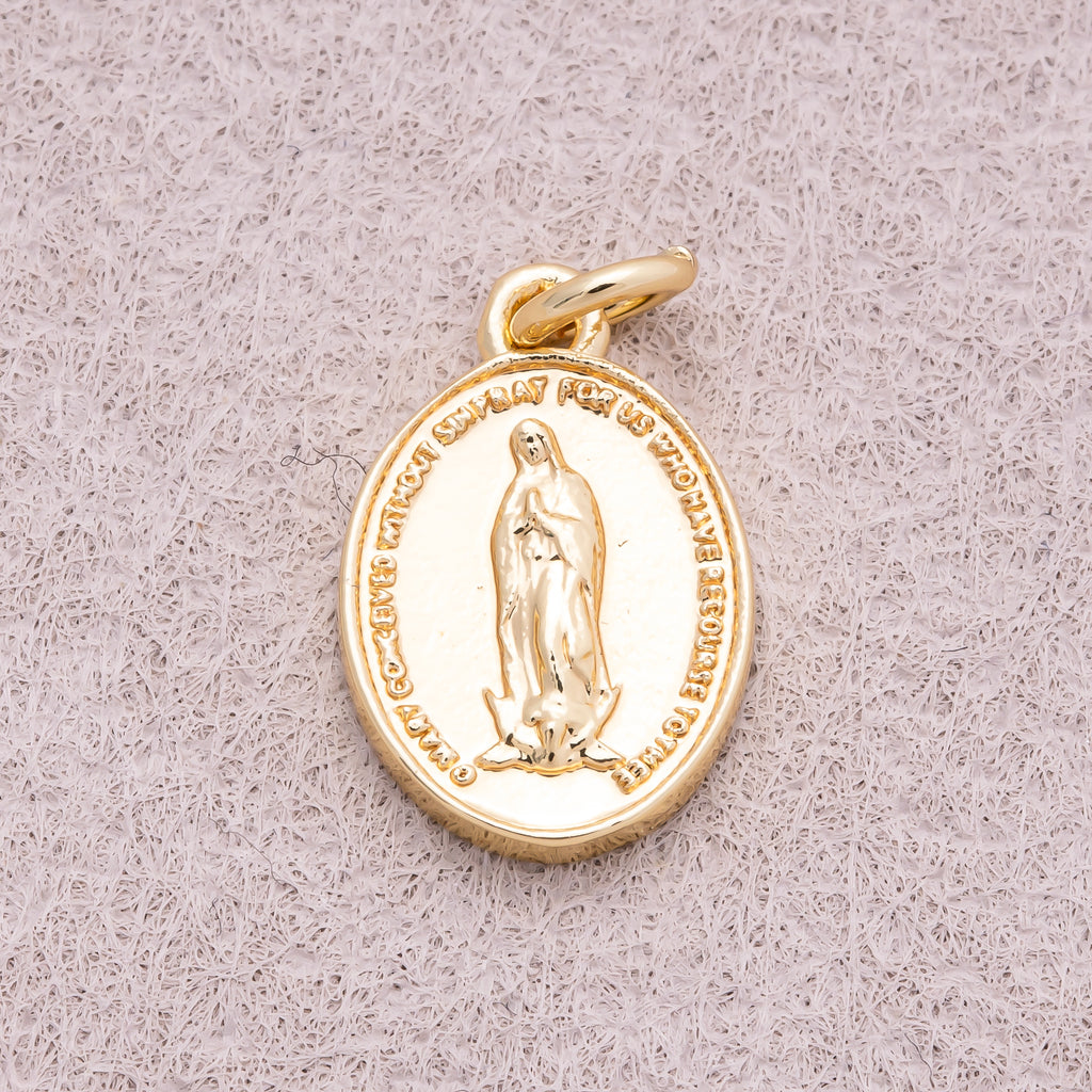 16K Gold Plated Oval Virgin Mary Religious Medallion Pendant - Sold Each