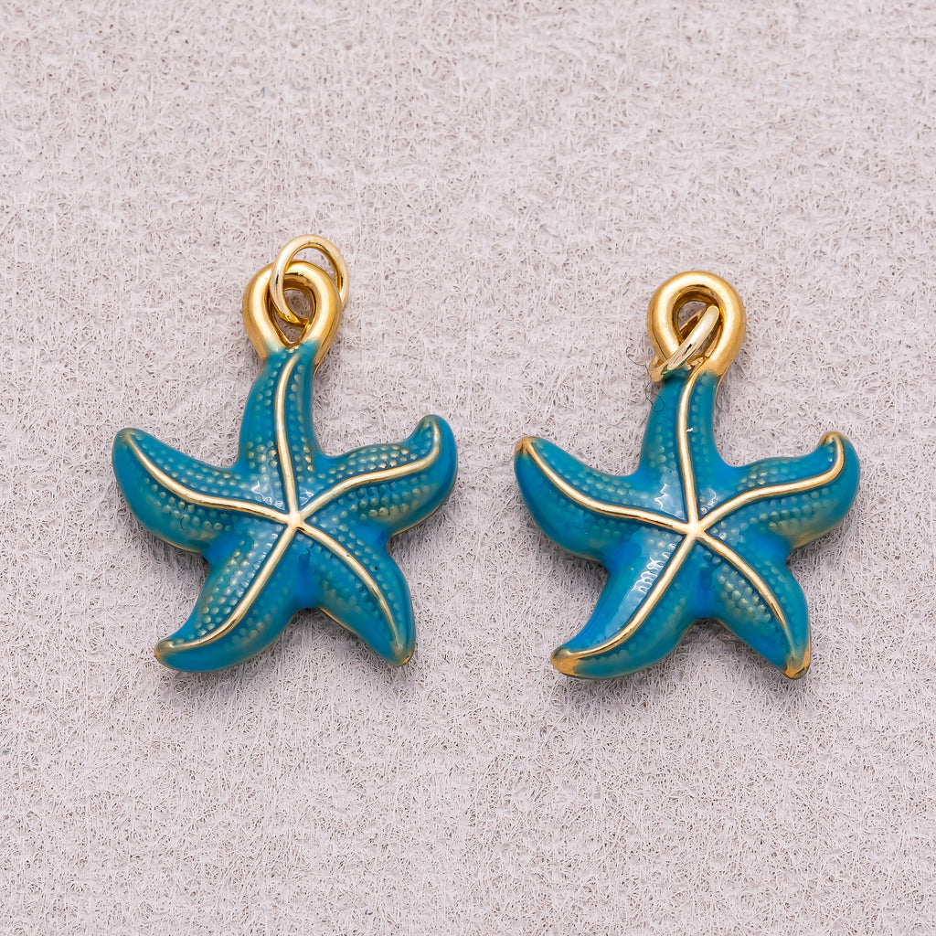 Gold PVD Stainless Steel Blue Ocean Starfish Enamel Charm