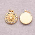 Gold PVD Stainless Steel Clear CZ Celestial Sunburst Medallion Charm