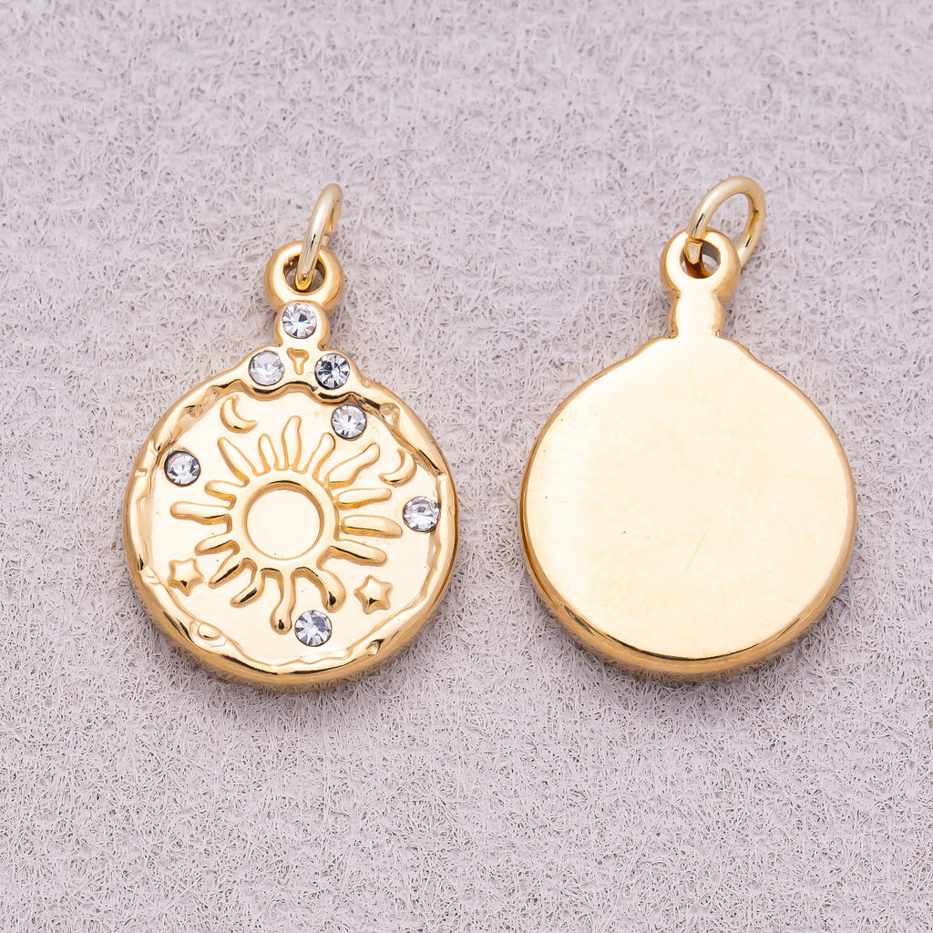 Gold PVD Stainless Steel Celestial Sun Medallion Charm
