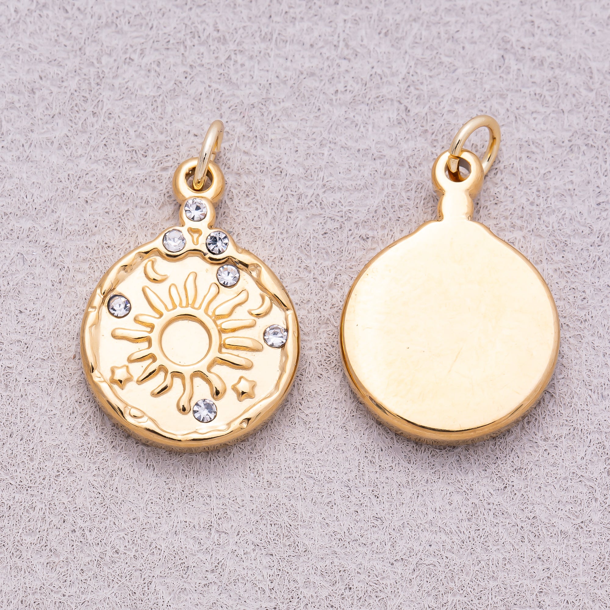 Gold PVD Stainless Steel Celestial Sun Medallion Charm