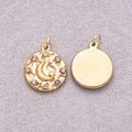 Gold PVD Stainless Steel Hammered Celestial Moon Medallion Charm