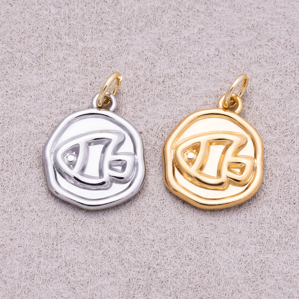 Gold PVD Stainless Steel Artisan Fish Animal Medallion Charm