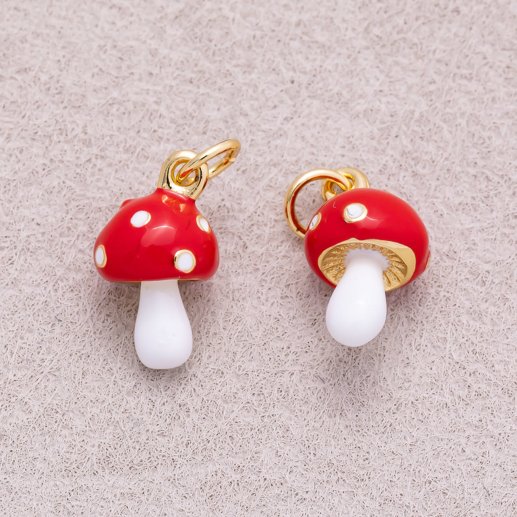 Gold PVD Stainless Steel Red & White Mushroom Vegetable Charm