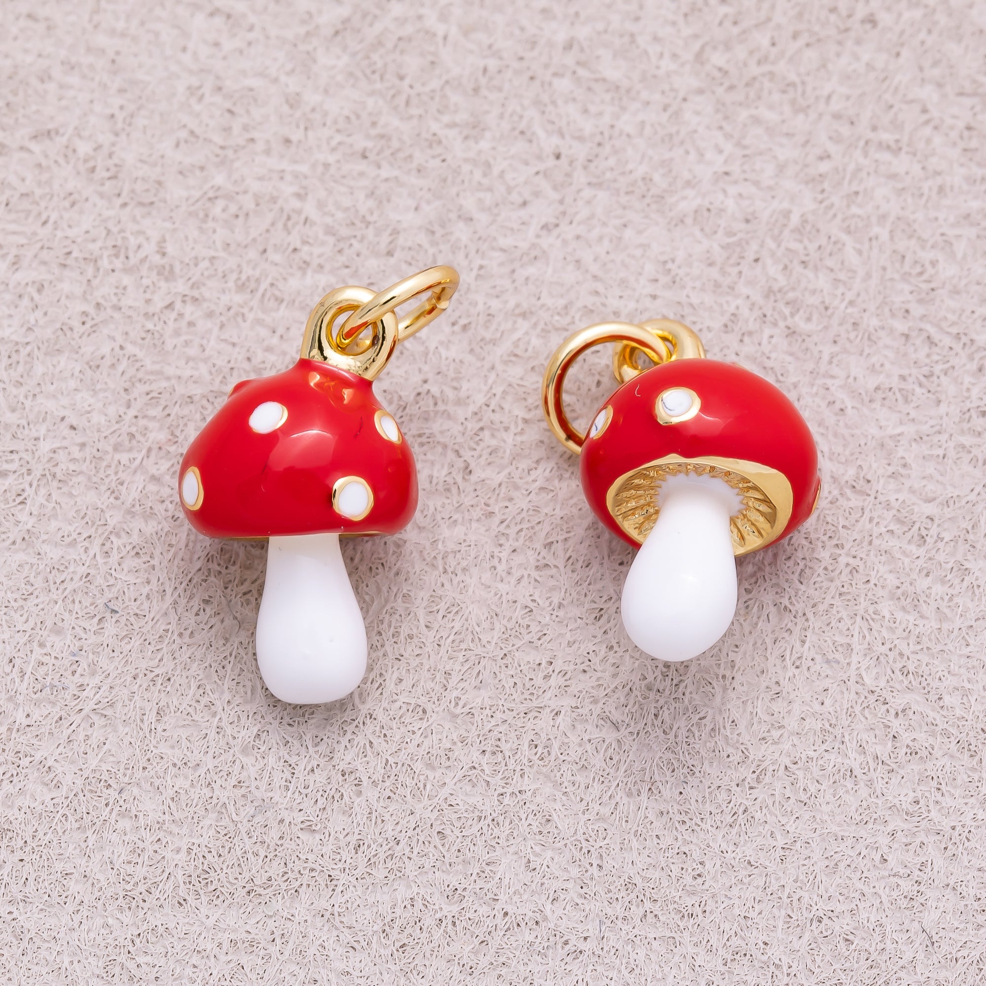 Gold PVD Stainless Steel Red & White Mushroom Vegetable Charm