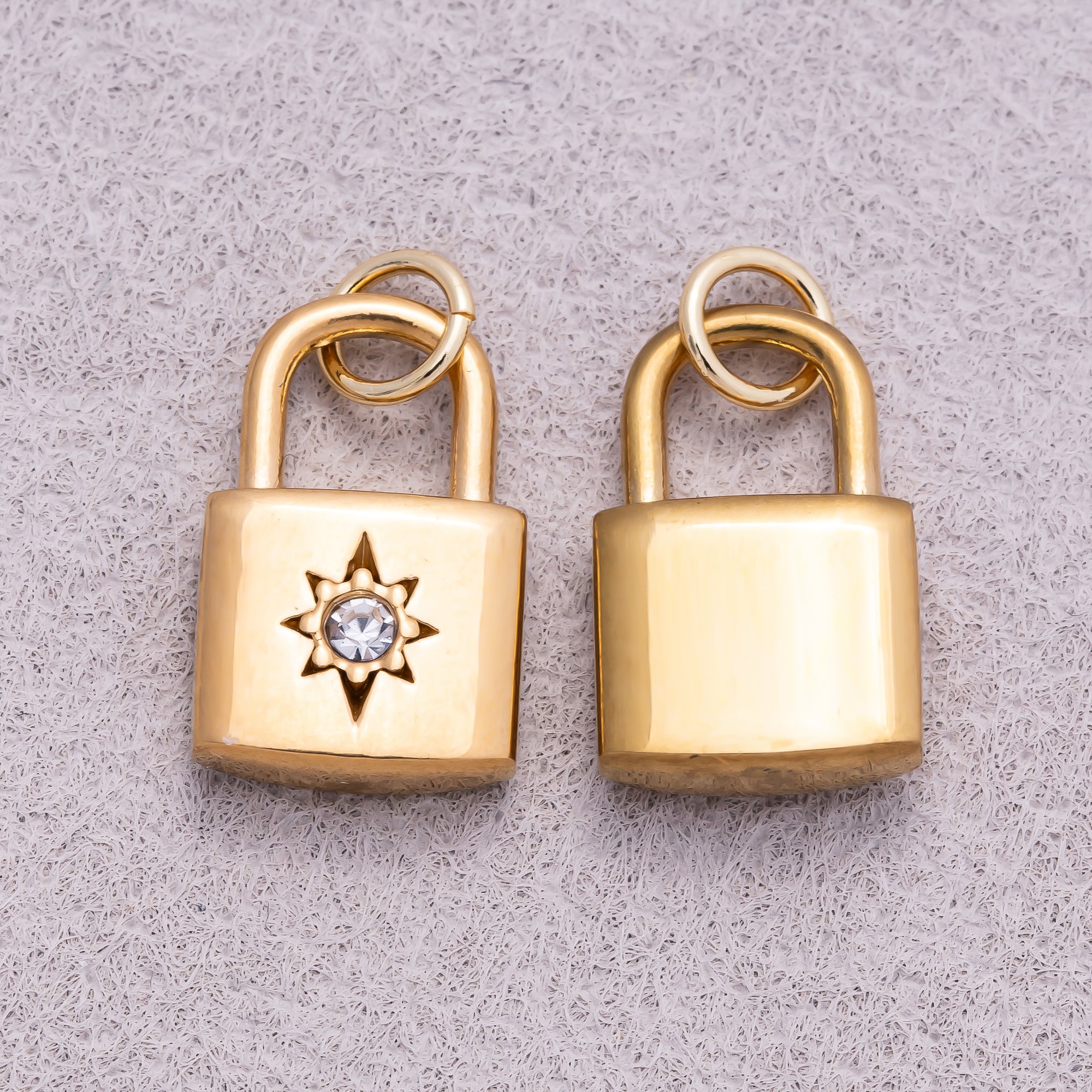 Gold PVD Stainless Steel Celestial Sun Padlock Charm