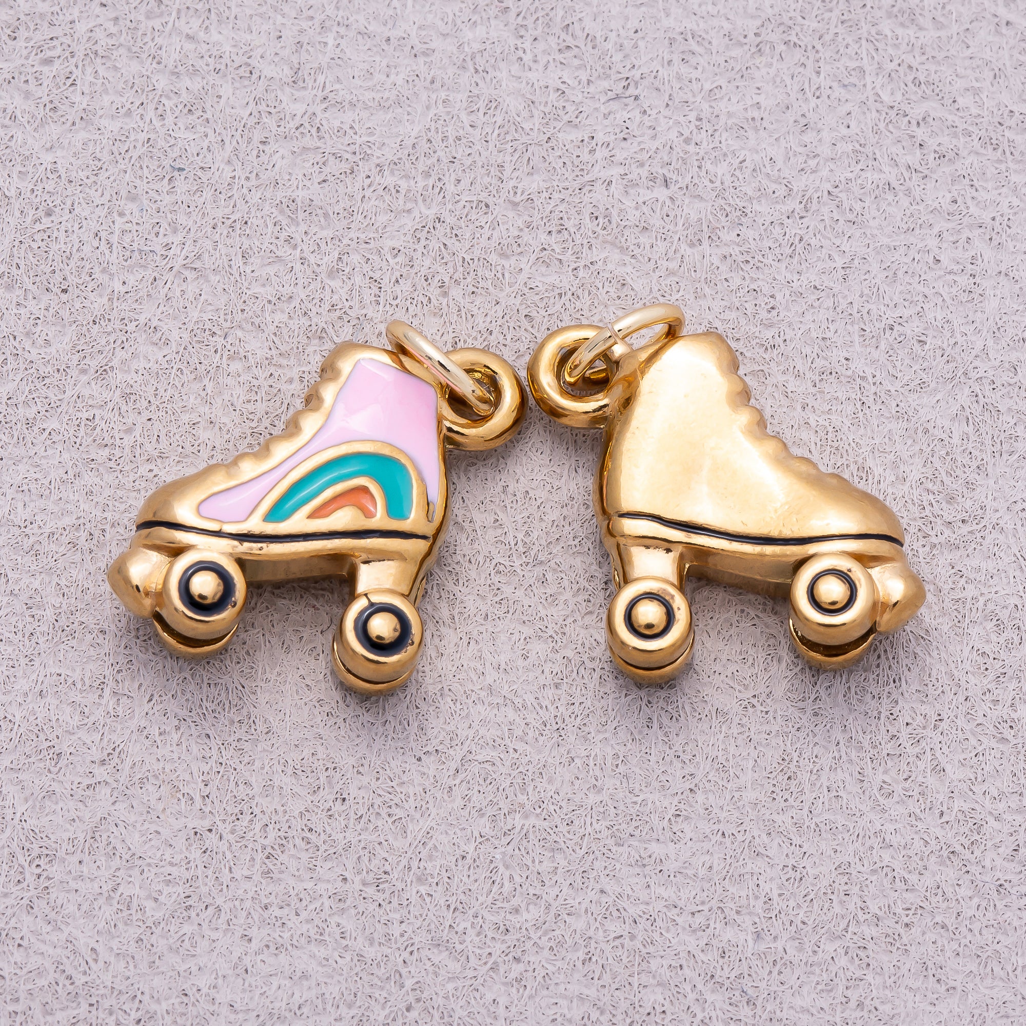 Gold PVD Stainless Steel Colorful Roller Skates Enamel Charm