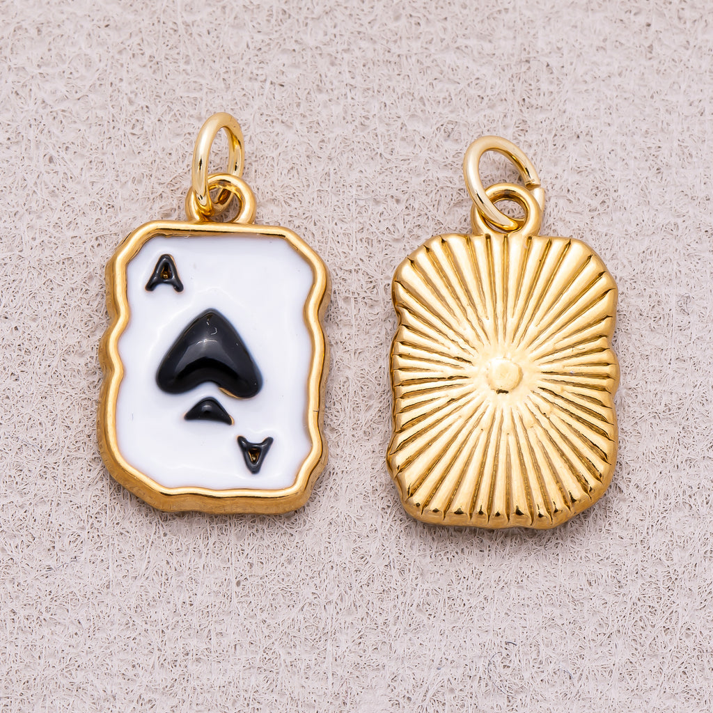 Gold PVD Stainless Steel Black & White Ace of Spades Charm
