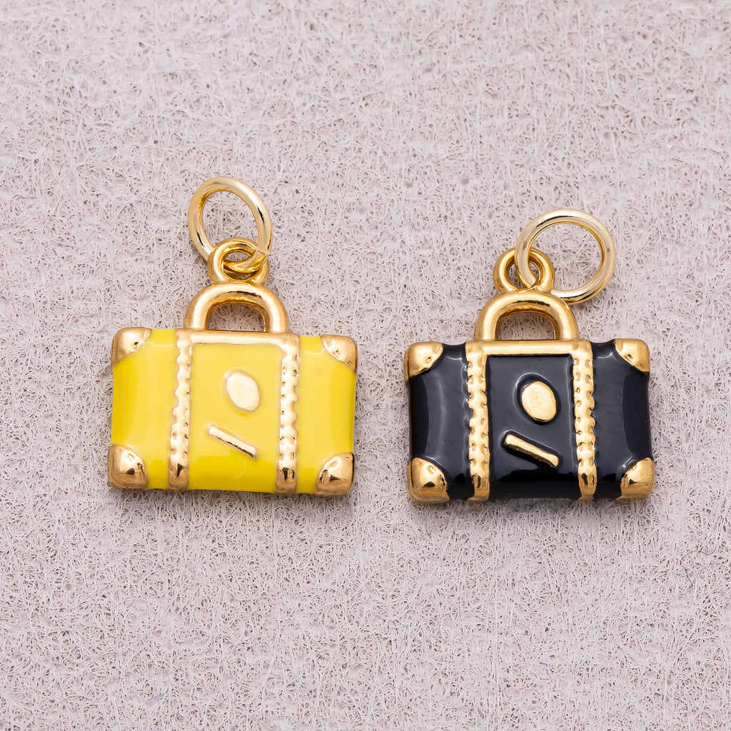 Gold PVD Stainless Steel Yellow Black Enamel Suitcase Travel Charm