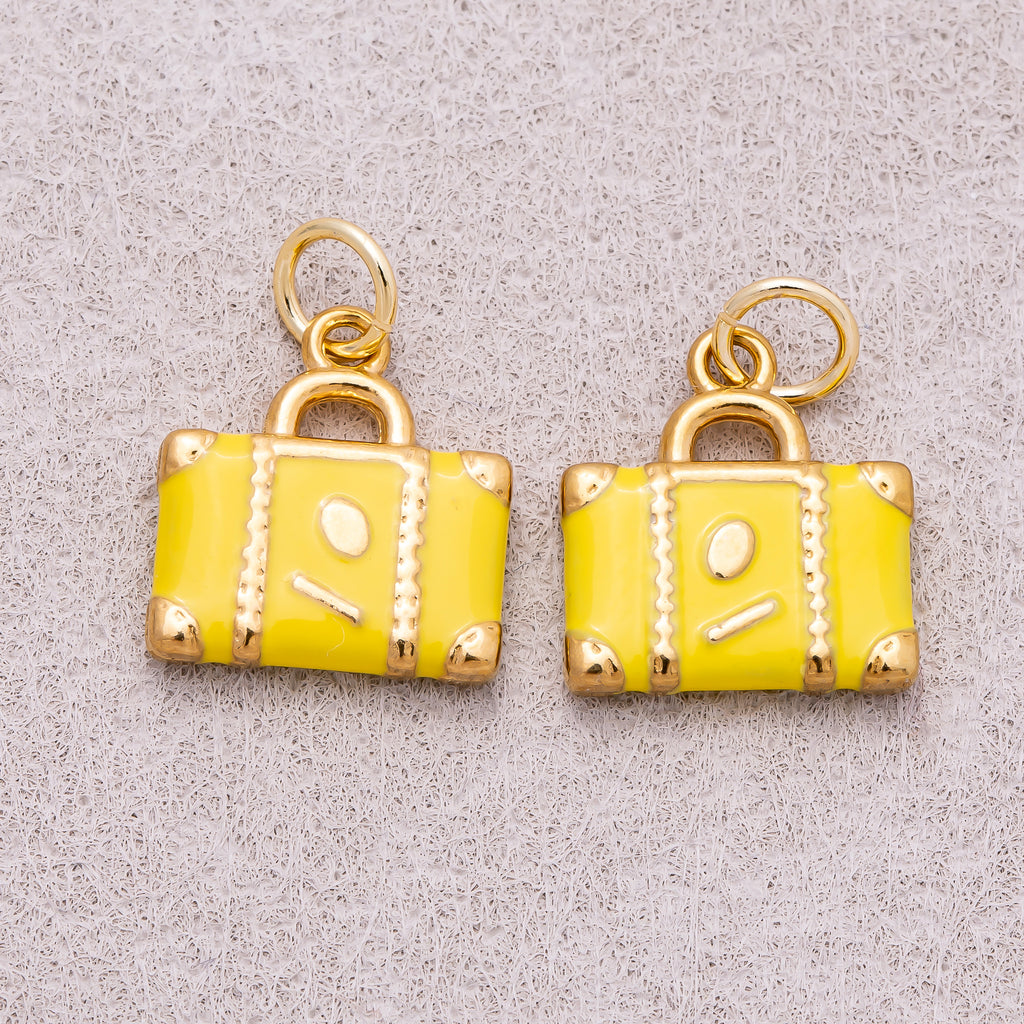 Gold PVD Stainless Steel Yellow Black Enamel Suitcase Travel Charm