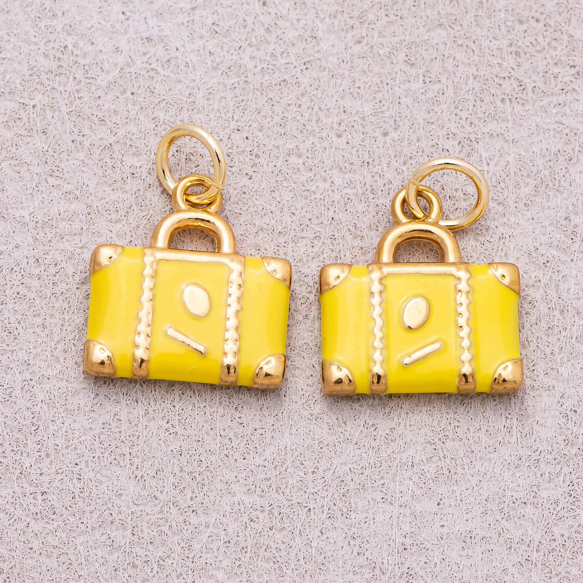 Gold PVD Stainless Steel Yellow Black Enamel Suitcase Travel Charm