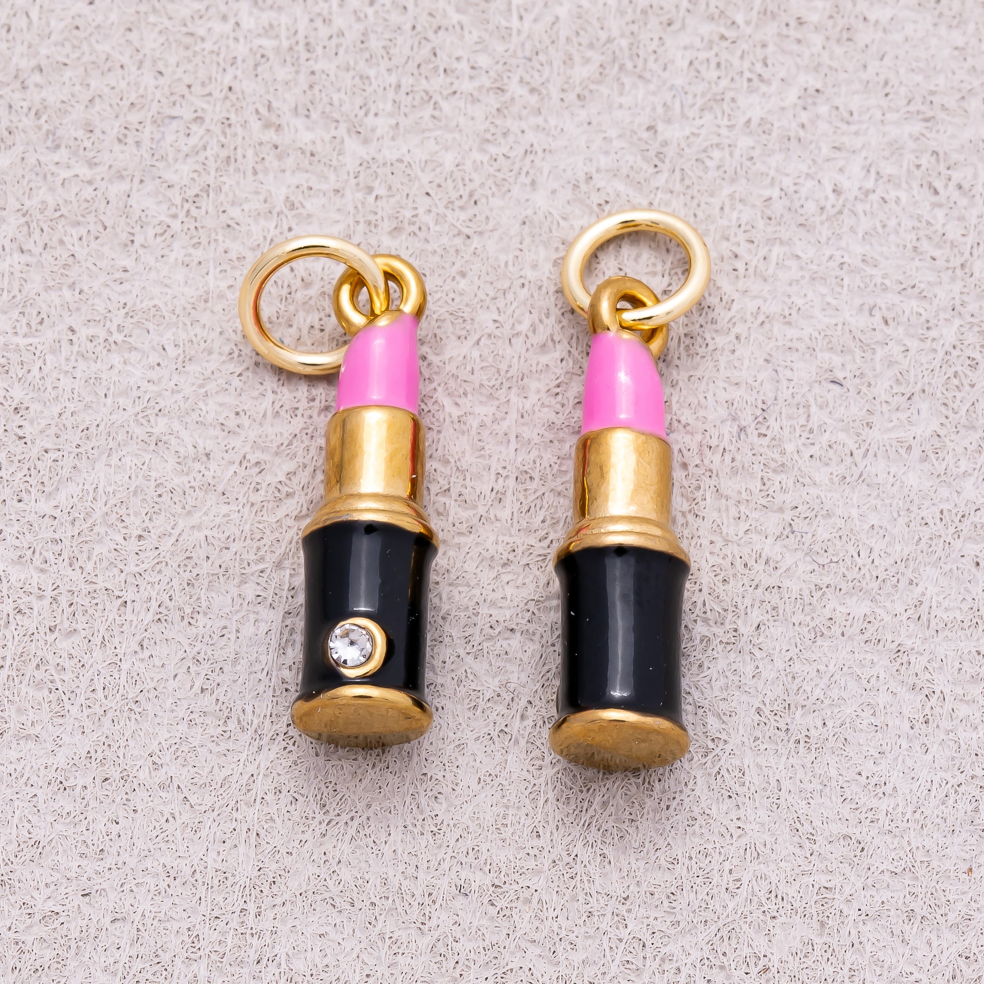 Gold PVD Stainless Steel Pink Lipstick Enamel Charm