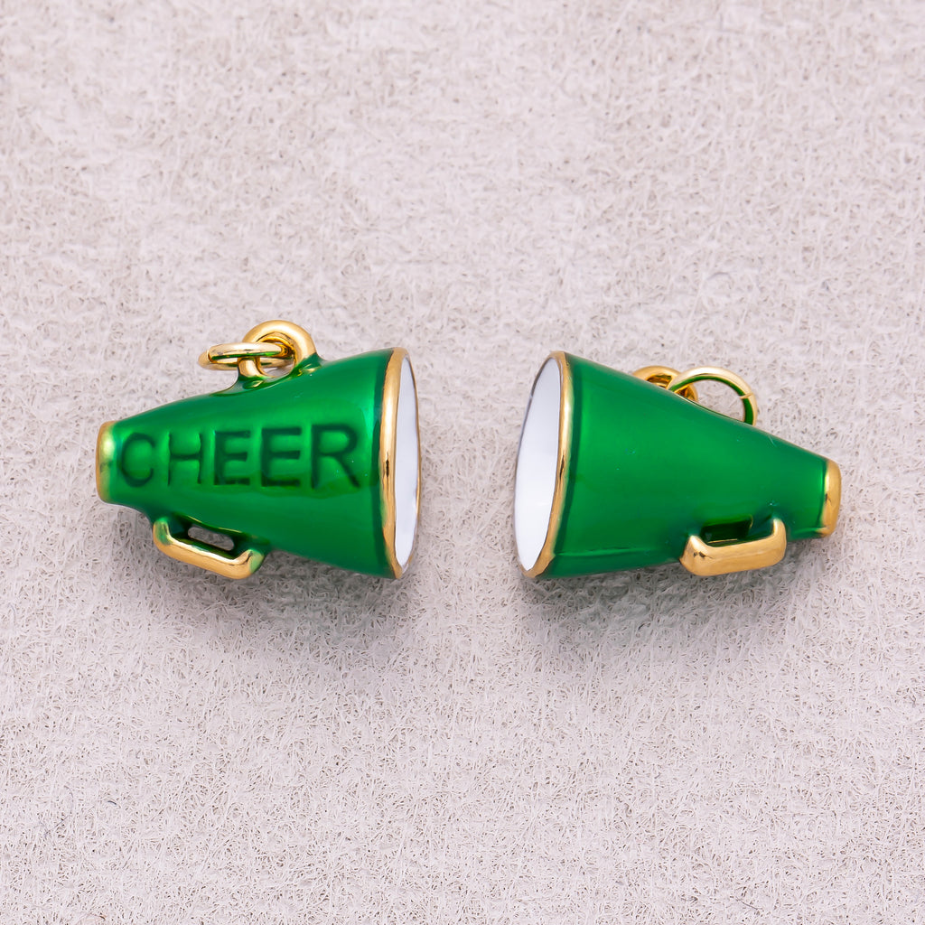 Gold PVD Stainless Steel Green Megaphone Speaker Cheer Charm