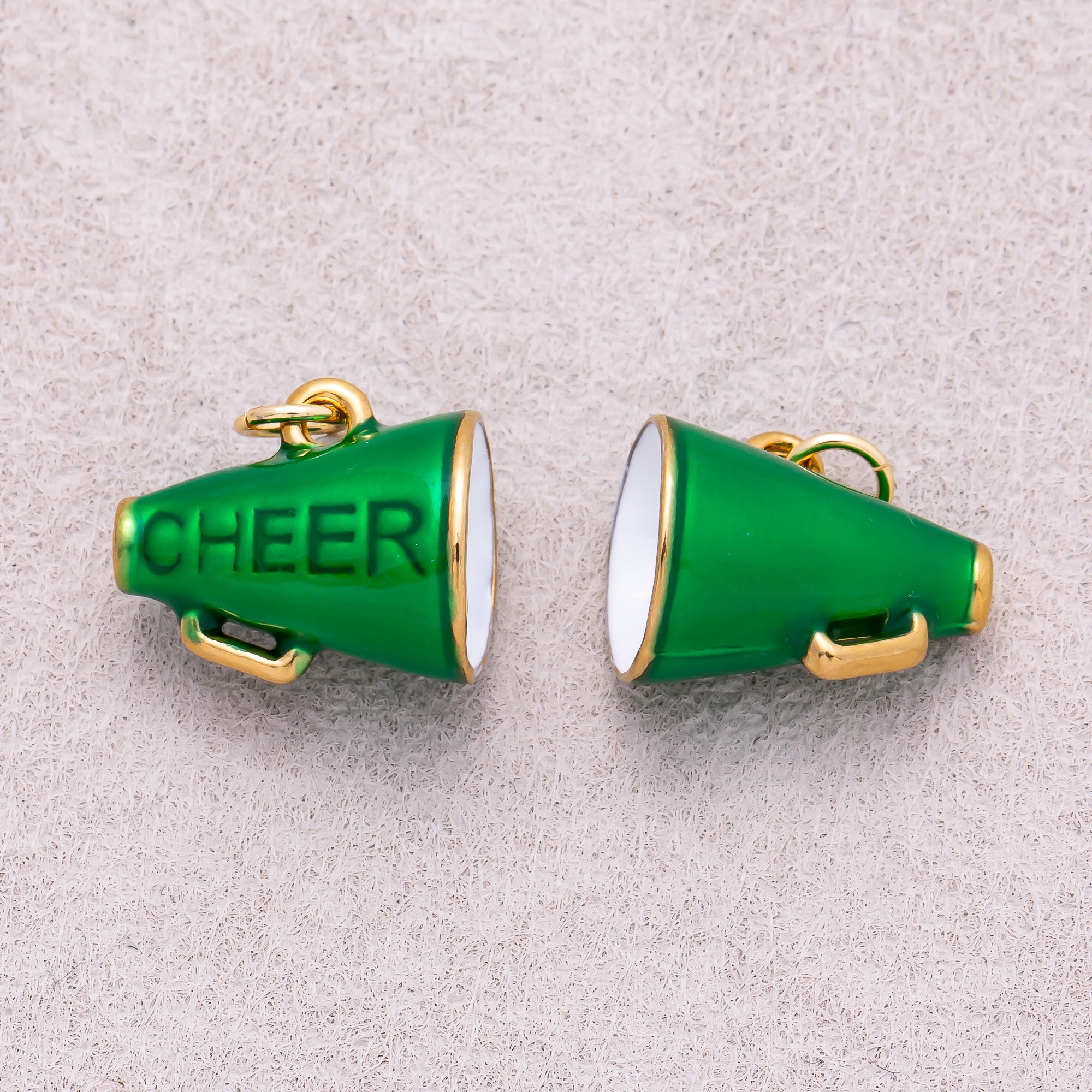 Gold PVD Stainless Steel Green Megaphone Speaker Cheer Charm