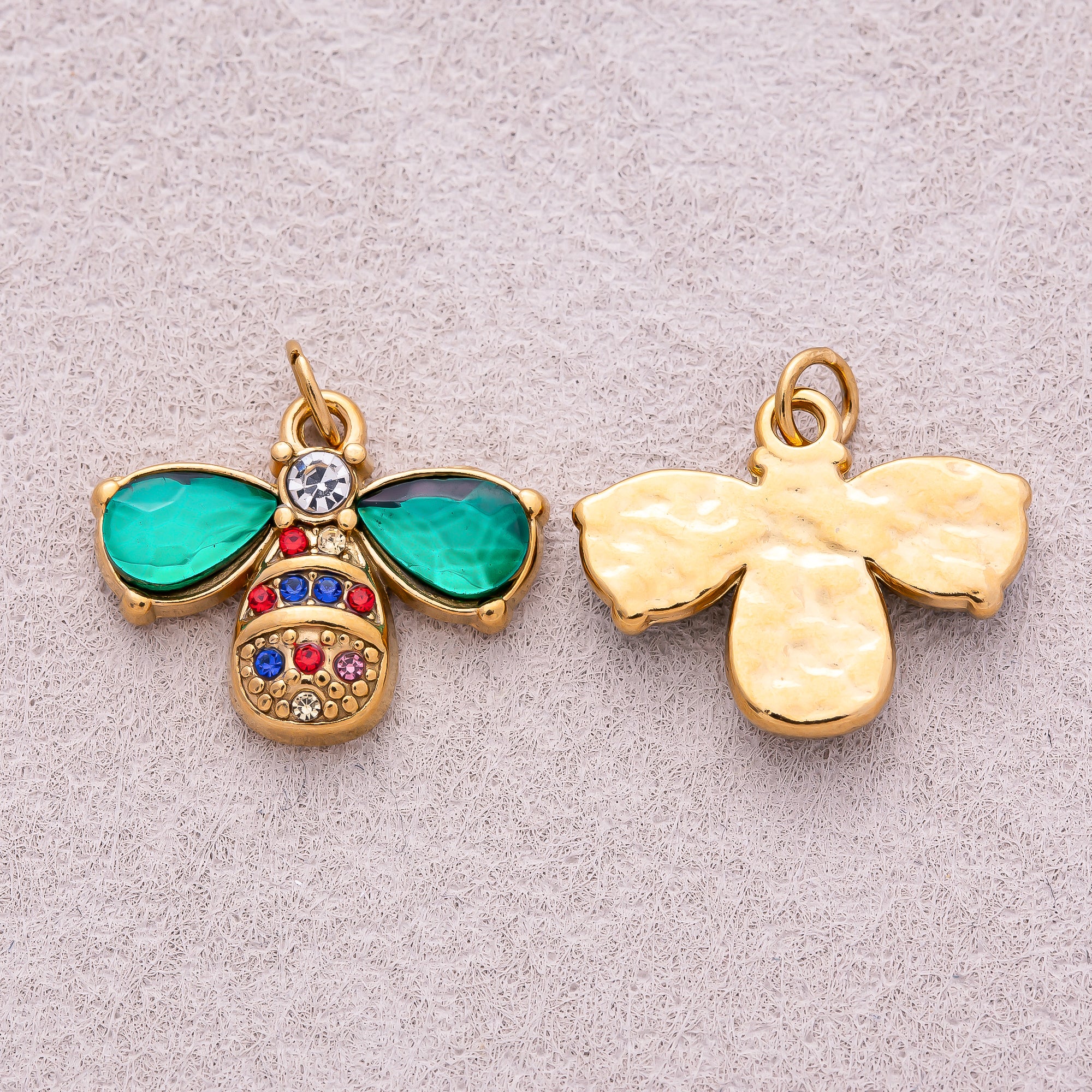 Gold PVD Stainless Steel Emerald CZ Bumble Bee Insect Charm