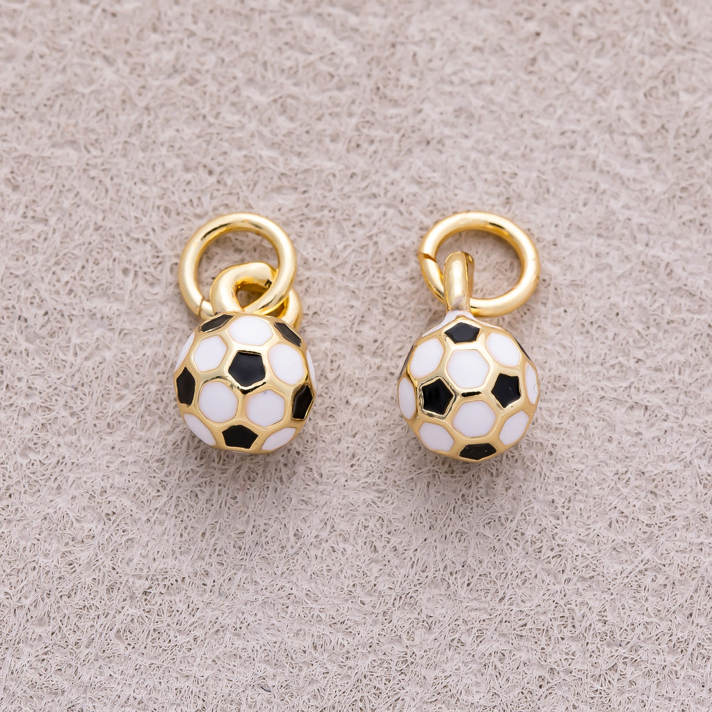 16K Gold Plated Soccer Ball Enamel Charm - Sold Each