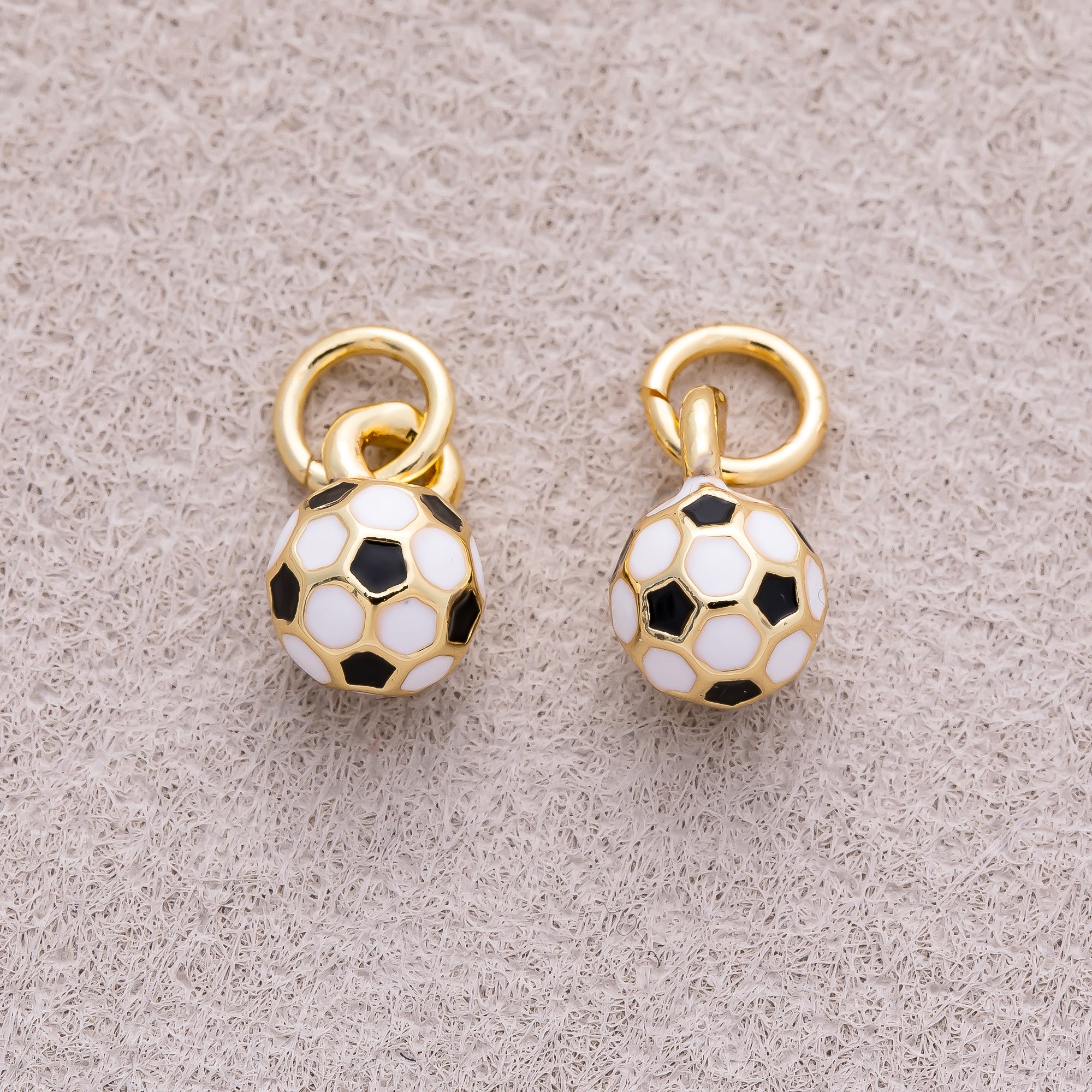 16K Gold Plated Soccer Ball Enamel Charm - Sold Each