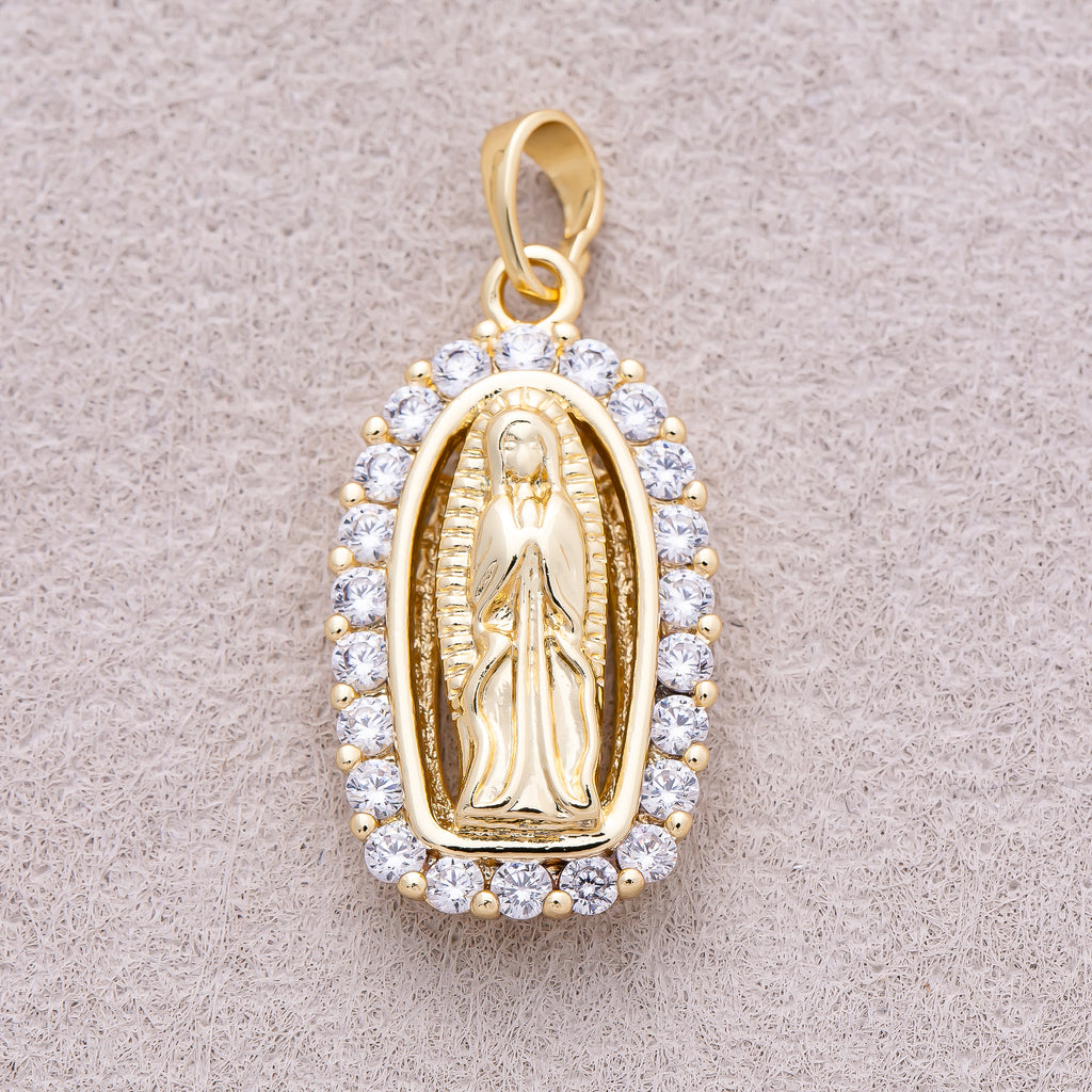 14K Gold Plated Micro Paved CZ Holy Mary Guadalupe Religious Pendant - Sold Each